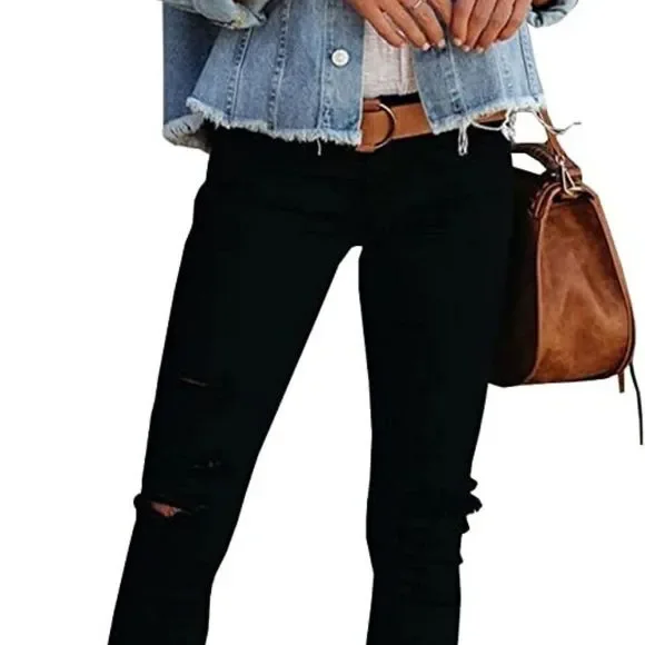 LONGBIDA Women's Jean Jacket Frayed Washed Button Up Cropped Denim Jacket - Picture 2 of 5